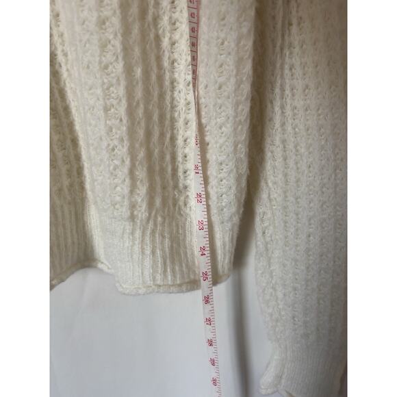 Anthropologie Sweater Large Womens Knit Cream Ruffle Open Knit - Picture 11 of 13